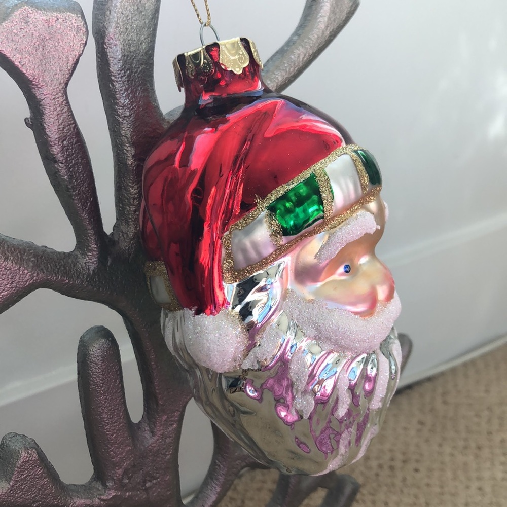 Vintage GLASS Oversized Santa Claus head ornament St Nick Christmas - Picture 2 of 4